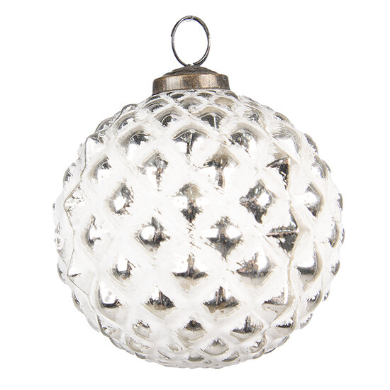 Clayre & Eef | Kerstbal Wit Zilverkleurig ø 10x10 cm | 6GL4047