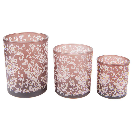 Clayre & Eef | Theelichthouder Bruin, Wit ø 10x12 / ø 9x10 / ø 7x8 cm | 6GL4096