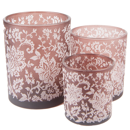 Clayre & Eef | Theelichthouder Bruin, Wit ø 10x12 / ø 9x10 / ø 7x8 cm | 6GL4096