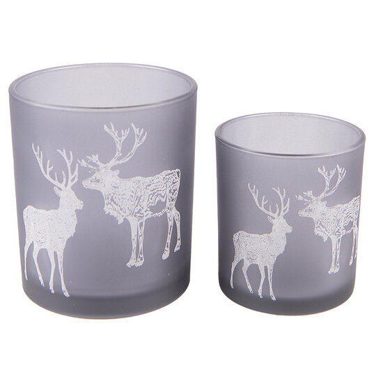 Clayre & Eef | Waxinelichthouder set van 2 Grijs, Zilverkleurig ø 9x10 / ø 7x8 cm | 6GL4098