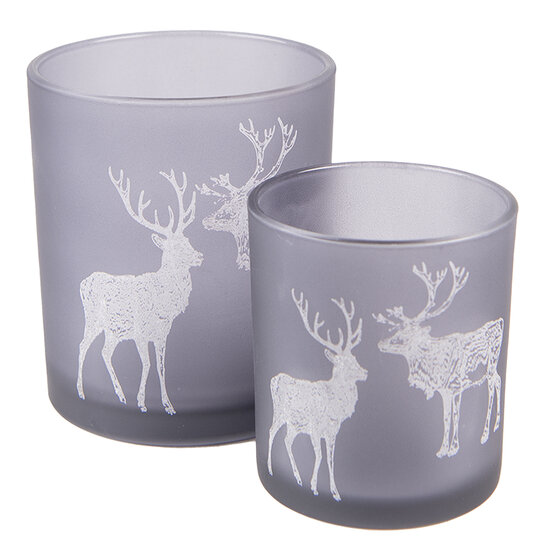 Clayre & Eef | Waxinelichthouder set van 2 Grijs, Zilverkleurig ø 9x10 / ø 7x8 cm | 6GL4098