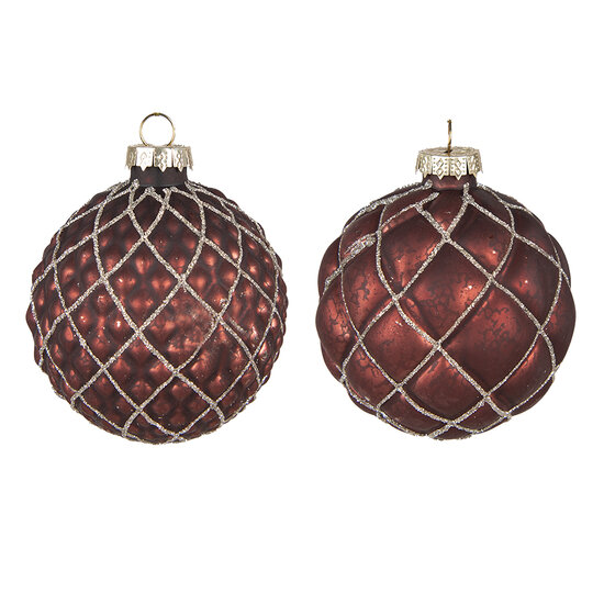 Clayre & Eef | Kerstballen set van 2 Rood ø 8x8 cm | 6GL4118