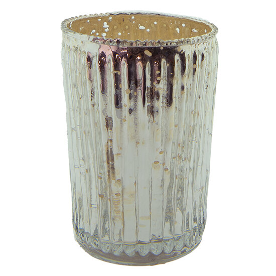Clayre & Eef | Glazen Theelichthouder Zilverkleurig ø 6x9 cm | 6GL4215ZI