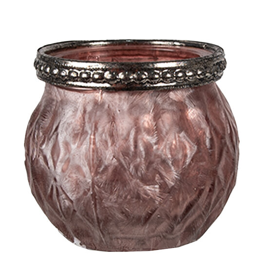 Clayre & Eef | Glazen Theelichthouder Roze ø 7x6 cm | 6GL4378