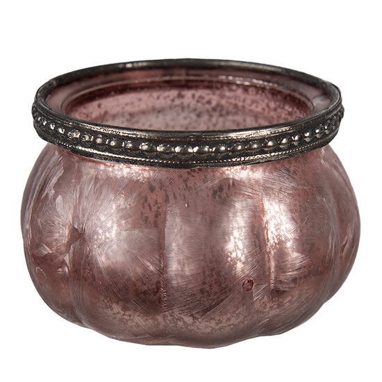 Clayre & Eef | Glazen Theelichthouder Roze ø 9x6 cm | 6GL4380