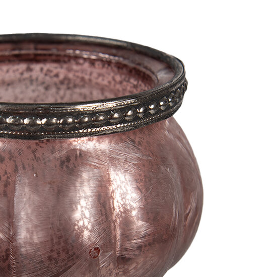 Clayre & Eef | Glazen Theelichthouder Roze ø 9x6 cm | 6GL4380