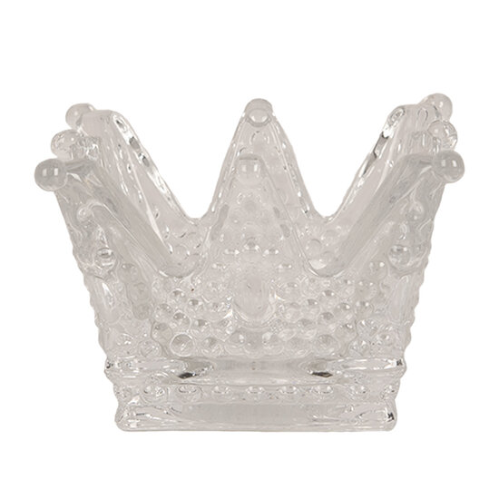 Clayre & Eef | Glazen Theelichthouder Kroon Transparant 8x8x5 cm | 6GL4392
