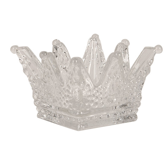 Clayre & Eef | Glazen Theelichthouder Kroon Transparant 8x8x5 cm | 6GL4392
