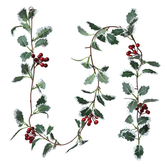 Clayre & Eef | Kunstbloem guirlande hulst Groen Rood 170 cm | 6PL0279
