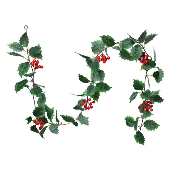 Clayre & Eef | Kunstbloem guirlande hulst Groen Rood 170 cm | 6PL0280