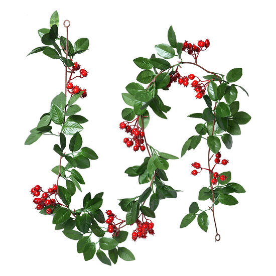 Clayre & Eef | Kunstbloem guirlande Groen Rood 180 cm | 6PL0281