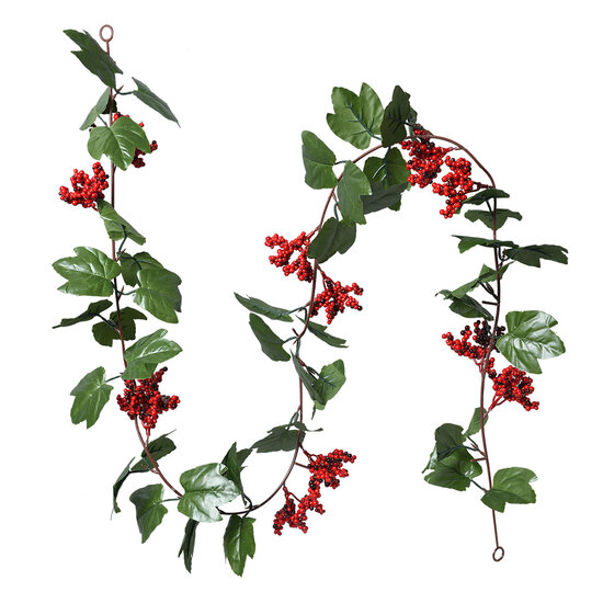 Clayre & Eef | Kunstbloem guirlande Groen Rood 180 cm | 6PL0282