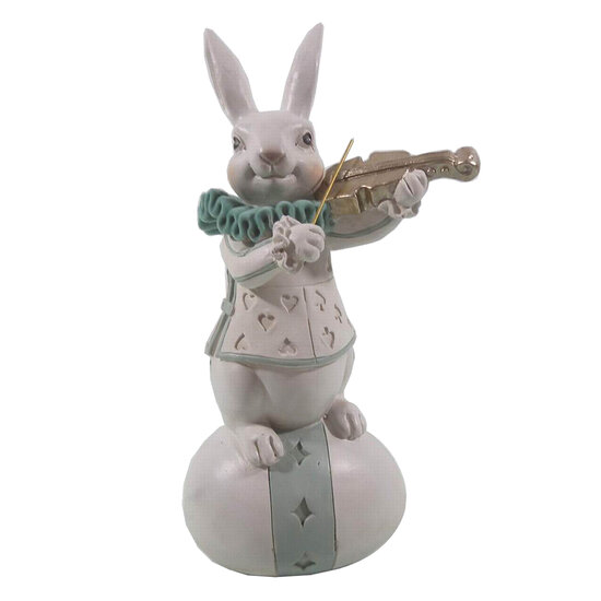Clayre & Eef | Decoratie Beeld Konijn Wit, Blauw 8x7x17 cm | 6PR3157