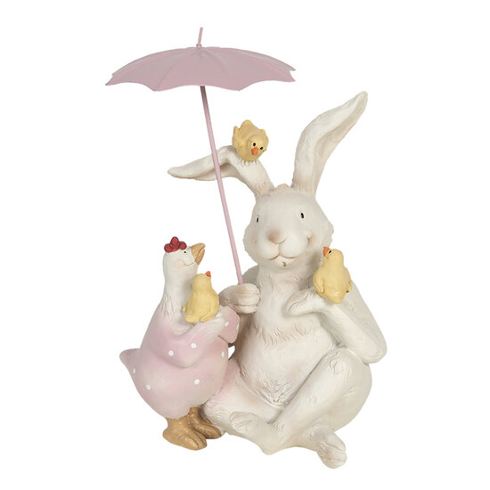 Clayre & Eef | Decoratie Beeld Konijn Wit, Roze 12x11x16 cm | 6PR3190