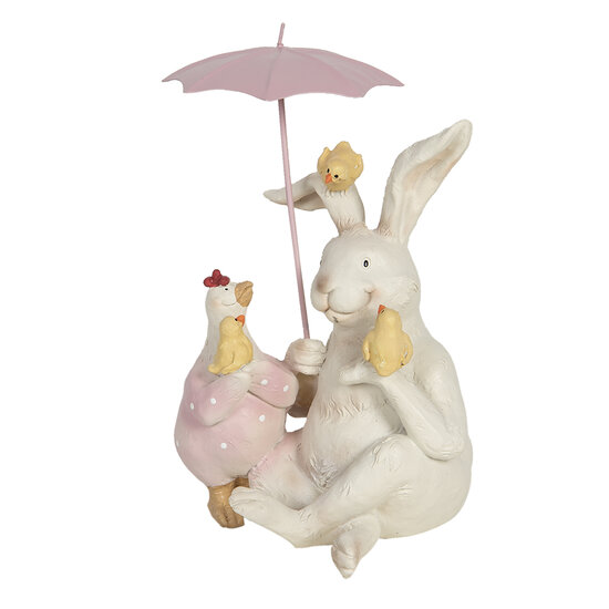 Clayre & Eef | Decoratie Beeld Konijn Wit, Roze 12x11x16 cm | 6PR3190