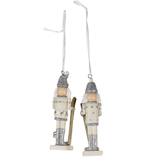 Clayre & Eef | Decoratie Hanger set van 2 Notenkraker Zilverkleurig 3x3x10 cm | 6PR3458