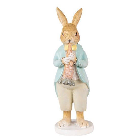 Clayre & Eef | Decoratie beeld Konijn Bruin Turkoois 7x5x15 cm | 6PR3848