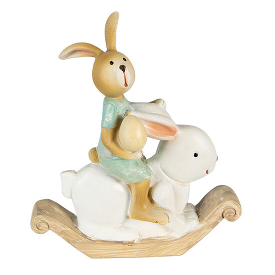 Clayre & Eef | Decoratie beeld Konijn Wit, Groen 10x4x11 cm | 6PR3871