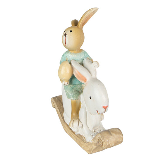 Clayre & Eef | Decoratie beeld Konijn Wit, Groen 10x4x11 cm | 6PR3871