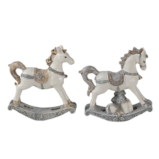 Clayre & Eef | Decoratie Hanger set van 2 Hobbelpaard Wit Grijs 7x2x8 cm | 6PR4659