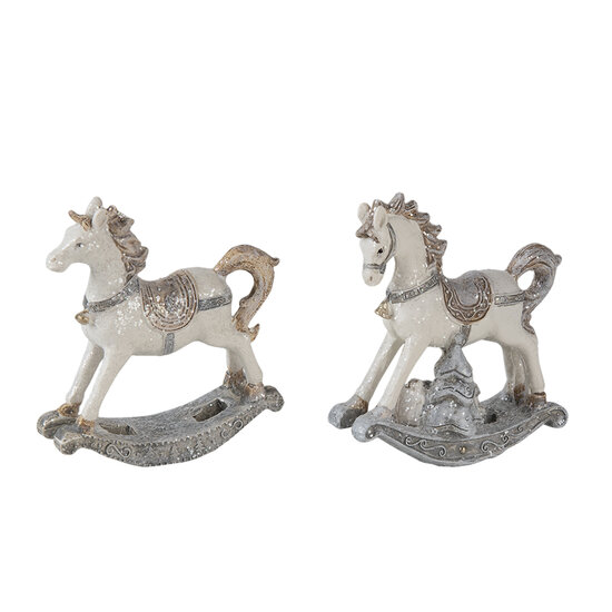 Clayre & Eef | Decoratie Hanger set van 2 Hobbelpaard Wit Grijs 7x2x8 cm | 6PR4659