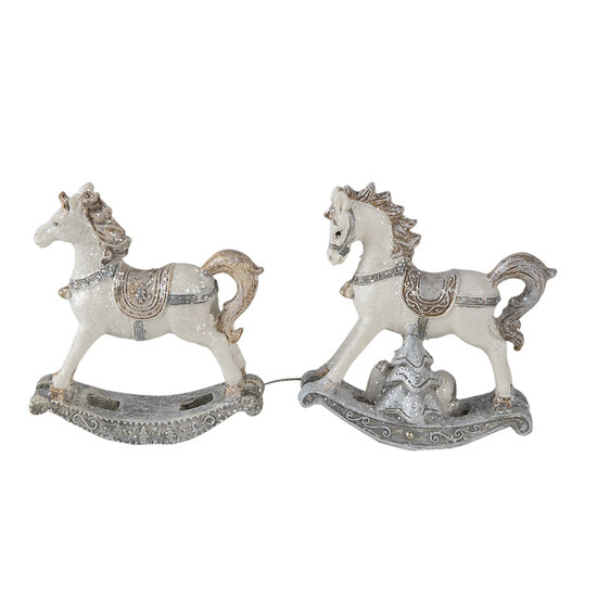 Clayre & Eef | Decoratie Hanger set van 2 Hobbelpaard Wit Grijs 7x2x8 cm | 6PR4659