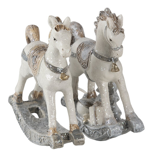 Clayre & Eef | Decoratie Hanger set van 2 Hobbelpaard Wit Grijs 7x2x8 cm | 6PR4659