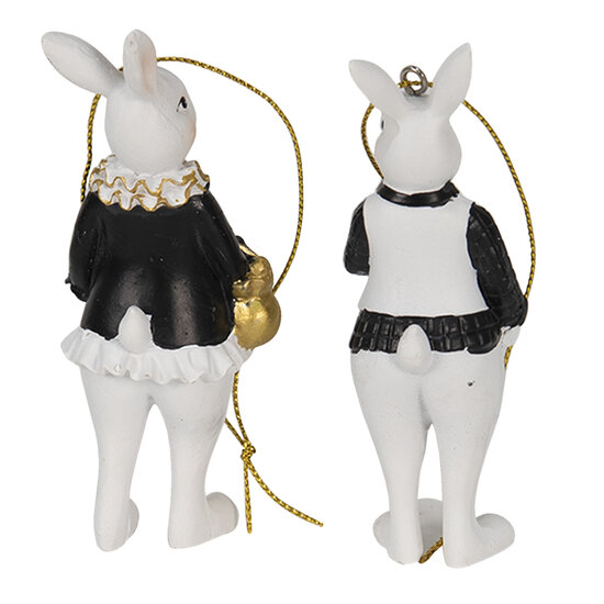Clayre & Eef | Decoratie Konijn Set van 2 Zwart, Wit 4x4x10 cm | 6PR4784