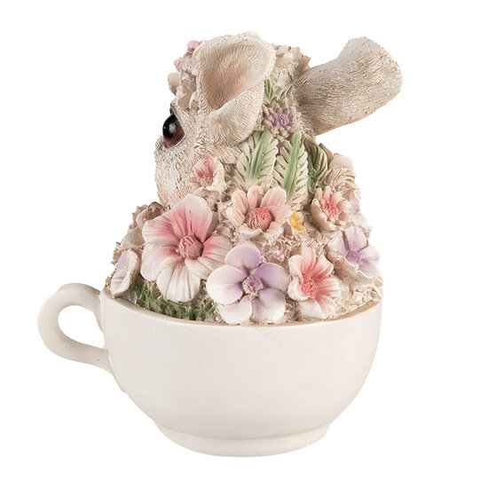 Clayre &amp; Eef   | Decoratie Beeld Konijn Grijs Roze 13x10x15 cm | 6PR4895