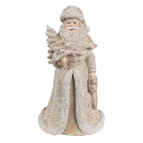 Clayre & Eef | Kerstdecoratie Beeld Kerstman Goudkleurig, Wit 8x8x15 cm | 6PR4963