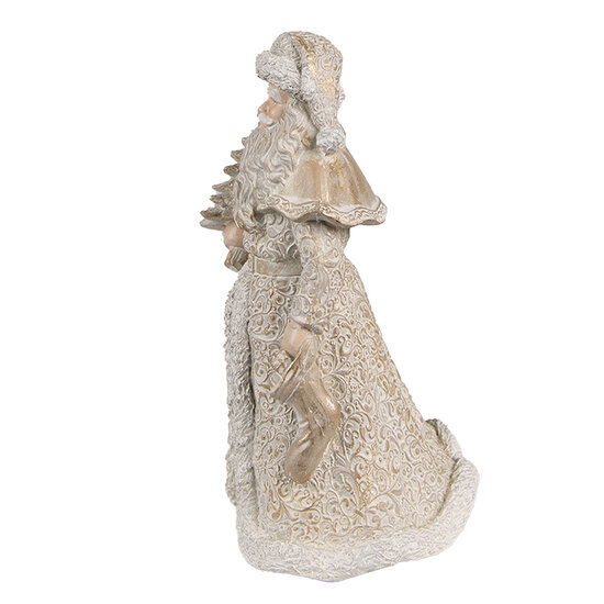 Clayre & Eef | Kerstdecoratie Beeld Kerstman Goudkleurig, Wit 8x8x15 cm | 6PR4963