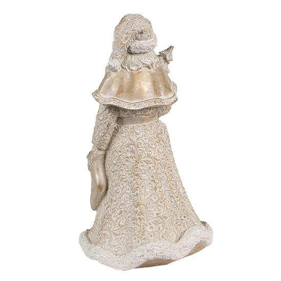 Clayre & Eef | Kerstdecoratie Beeld Kerstman Goudkleurig, Wit 8x8x15 cm | 6PR4963