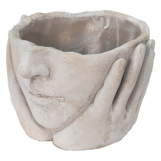 Clayre & Eef | Bloempot Binnen Hoofd Grijs, Beige 19x19x13 cm | 6TE0413M