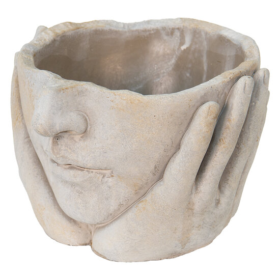 Clayre & Eef | Bloempot Binnen Hoofd Grijs, Beige 17x17x11 cm | 6TE0413S