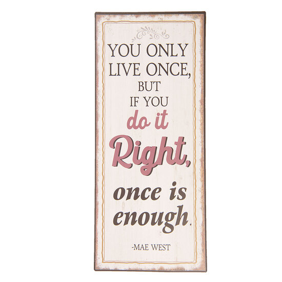 Clayre & Eef | Tekstbord Beige 13x1x30 cm | 6Y3639E