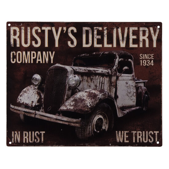 Clayre & Eef | Tekstbord Auto Bruin 25x1x20 cm | 6Y4365