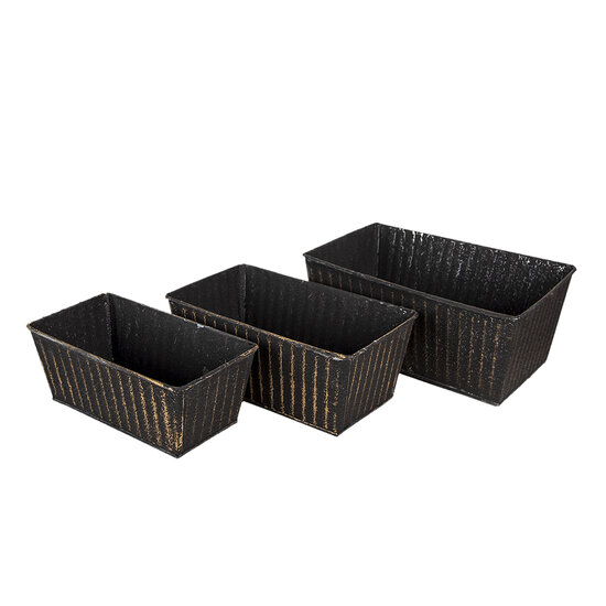 Clayre & Eef | Bloempotten Binnen Set van 3 Zwart 26x17x12 / 23x14x10 / 21x11x9 cm | 6Y4626