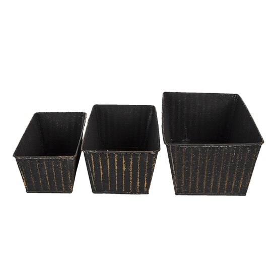 Clayre & Eef | Bloempotten Binnen Set van 3 Zwart 26x17x12 / 23x14x10 / 21x11x9 cm | 6Y4626