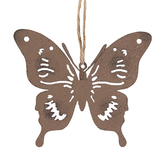 Clayre & Eef | Decoratie hanger vlinder Bruin 10x9 cm | 6Y5574