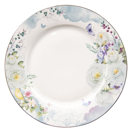 Clayre & Eef | Servies Dinerbord Wit Blauw ø 26x2 cm | BUTFP