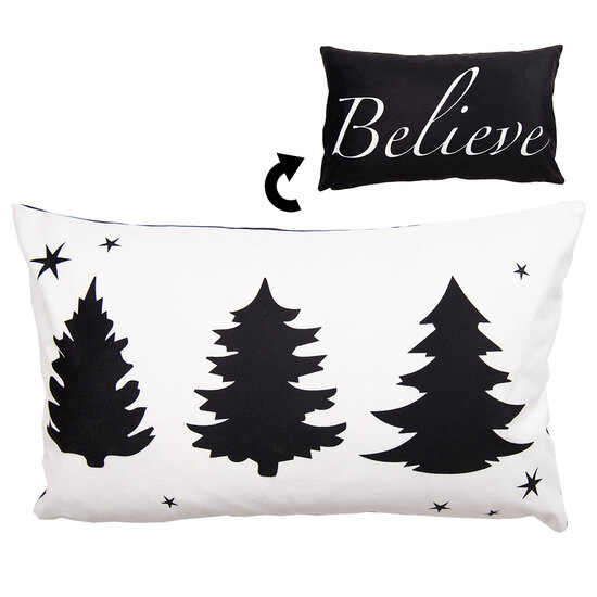 Clayre & Eef | Kussenhoes Wit Zwart 30x50 cm | BWX36-3