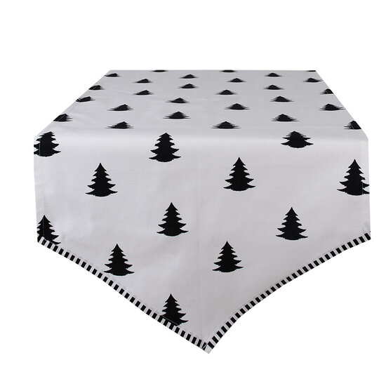 Clayre & Eef | Tafelloper Wit, Zwart 50x160 cm | BWX65