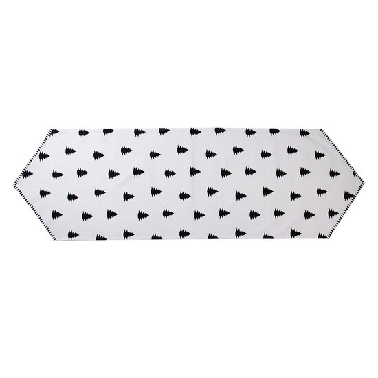 Clayre & Eef | Tafelloper Wit, Zwart 50x160 cm | BWX65