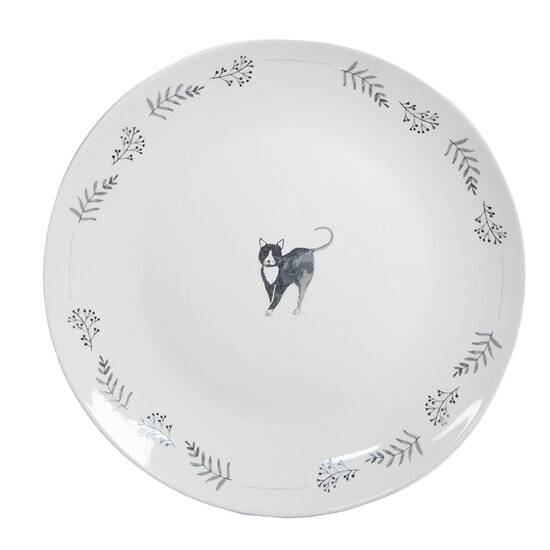 Clayre & Eef | Servies Ontbijtbord Wit Grijs ø 20x2 cm | CAKYDP