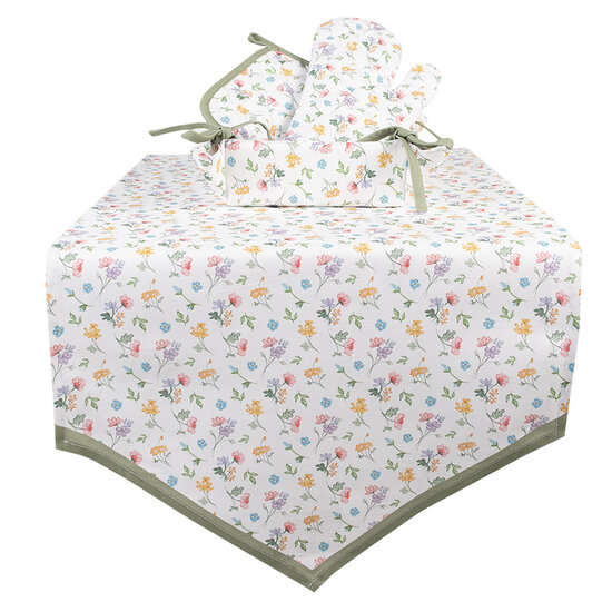 Clayre & Eef | Tafelloper Wit, Roze, Groen 50x160 cm | CFL65