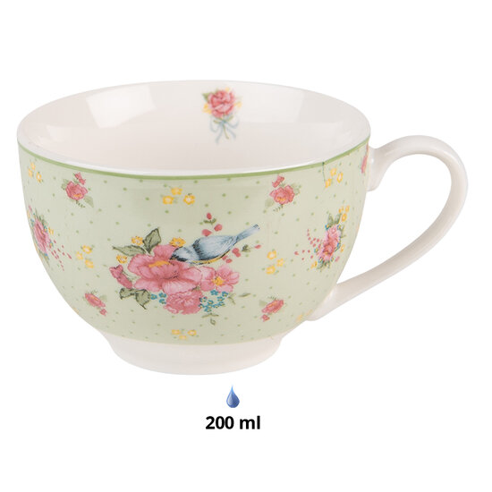 Clayre & Eef | Kop en schotel Groen, Beige, Roze 12x9x6 cm / ø 14x2 cm / 200 ml | CHBKS