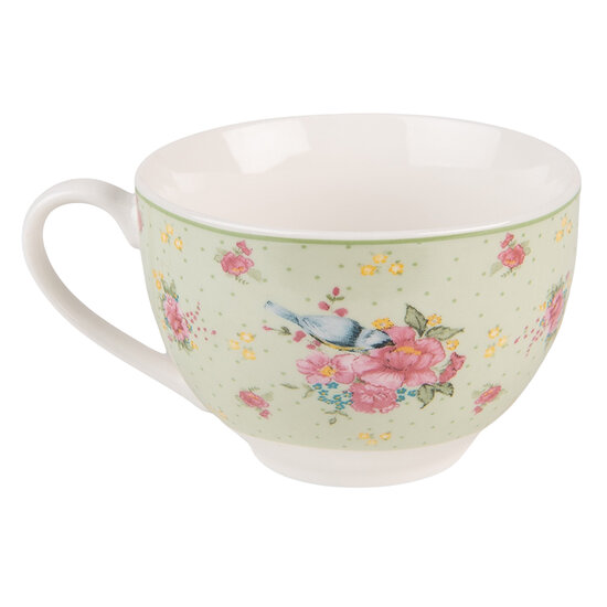 Clayre & Eef | Kop en schotel Groen, Beige, Roze 12x9x6 cm / ø 14x2 cm / 200 ml | CHBKS