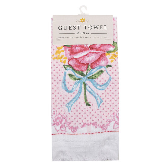 Clayre & Eef | Gastendoekje Wit, Roze, Groen 40x66 cm | CT026