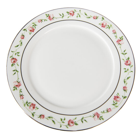 Clayre & Eef | Servies Ontbijtbord Wit, Roze ø 21x2 cm | CURDP