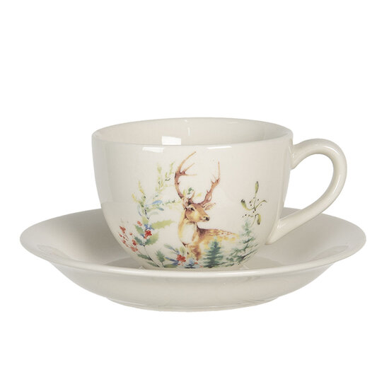 Clayre & Eef | Kop en schotel Wit 11x9x7 cm / ø 15x2 cm / 200 ml | DCHKS